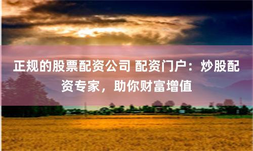 正规的股票配资公司 配资门户：炒股配资专家，助你财富增值
